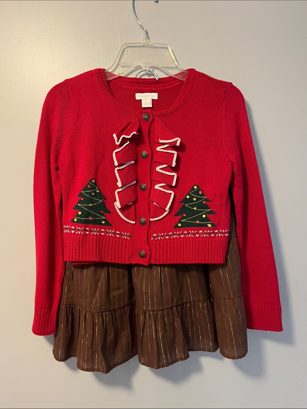Charter Club Red Kids Cardigan with Tree Appliqués